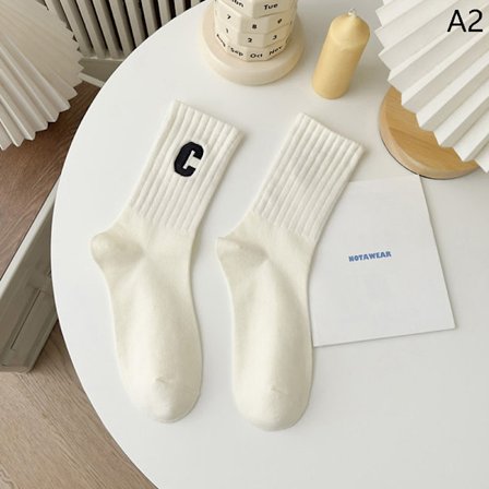 Kvinder Bogstav C Print Sokker Dame Kort Sok Til Cykling e Solid