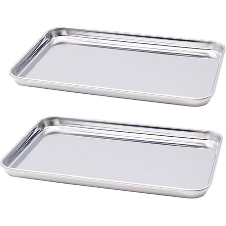 Pieces Bageplade, rektangulær bageplade i rustfrit stål, non-stick bageplade, kompatibel med kyllingevinger og grøntsager (26,5 x 20,5 x 2,5 cm)