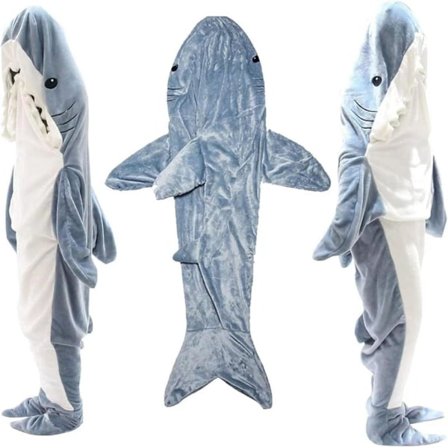 Hain muotoinen makuupussi peitto sarjakuva eläin jumpsuit flanelli miesten ja naisten kotivaatteet hai pyjama Blue-grey shark qd Blue-grey shark