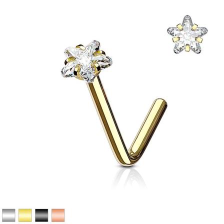 1 L- Näspiercing I 316l Kirurgiskt Stål Med 3 Mm Stjärnförmad Cz L-formad Guld Stjärna
