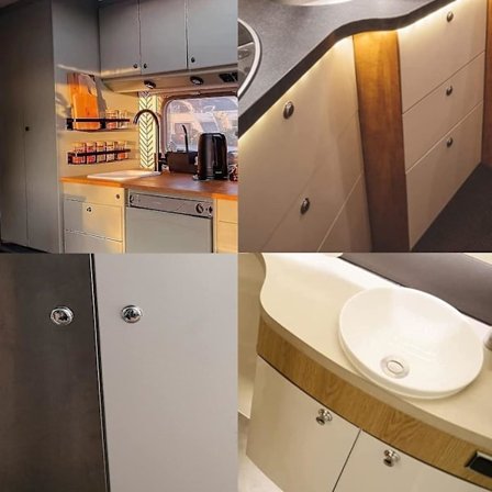 Trykknapplås Dørlås RV Møbellås for RV Camping Skap Skuff Campingvogn Van Bobil Yacht Skip Båt (Svart, 5 stk)