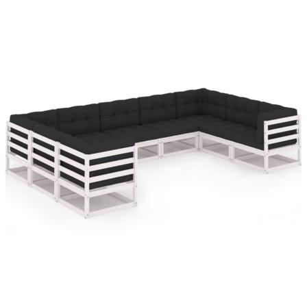 Vidaxl Loungegrupp Med Dynor 9 Delar Vit Massiv Furu Vit