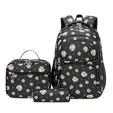 Pieni Daisy-kynäkotelo, lounaskassi ja reppusetti, kulutusta kestävä, korkealaatuinen laukku Black