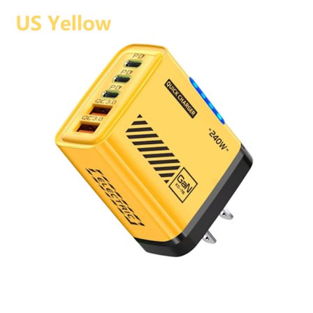 240W 5 Portars Telefonladdare 2 USB 3 Typ C Snabbladdning PD QC3.