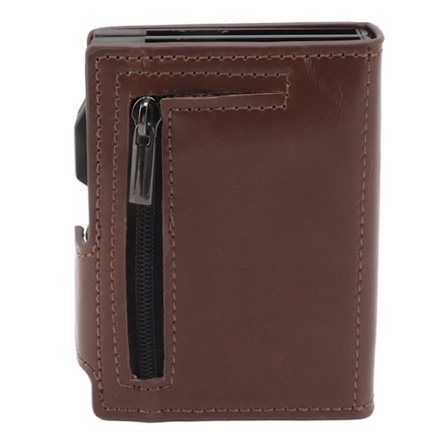 Tyverisikret Slim Wallet Aluminium Legering PU Læder Multifunktionel Kortholder med IOS Locator Slot Brun