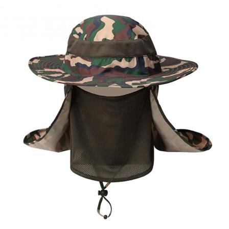 Huivi Hattu Ulkoilu Retkeily Aurinkohattu, Miesten Ja Naisten Leveälierinen Aurinkohattu, Kaulan Suojuksella Kalastushattu, Camouflage Army Green