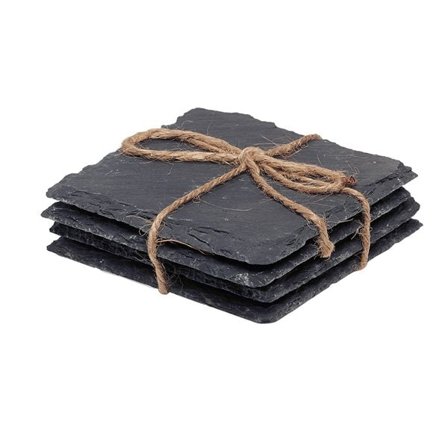 Lasi aluslautaset liuskekivimateriaalista 4-pakkaus