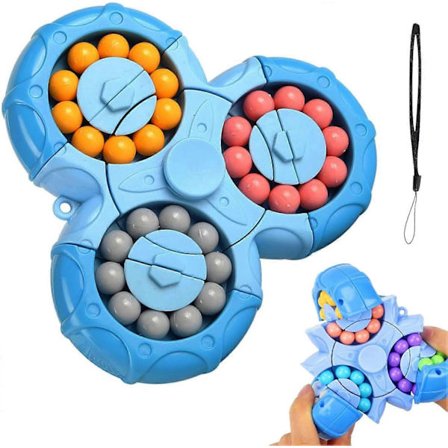 Fidget Spinner Rubiks kube, Spinnende Beanstalk Rubiks kube-leke, Håndholdt spinnende Beanstalk puslespill-leke lindrer stress (3 hoder: Blå)[D]