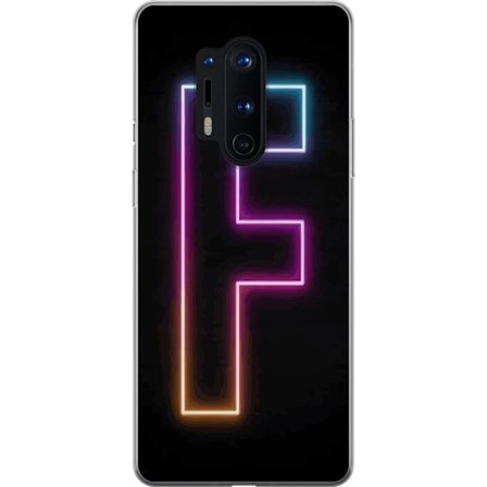 Yhteensopiva Puhelinkuori OnePlus OnePlus 8 Pro Neonkirjain F vaaleanpunaisella, sinisellä ja keltaisella valokehyksillä tummaa taustaa vasten, graa