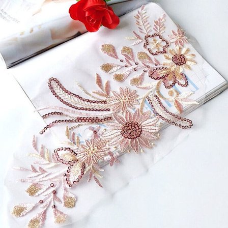 Mesh Broderi Blomster Blonde Patch Pailletter Broderet Patch C C