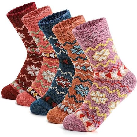 5 Par Dame Uldsokker til Vinter Bløde og Tykke Strikket Cozy C
