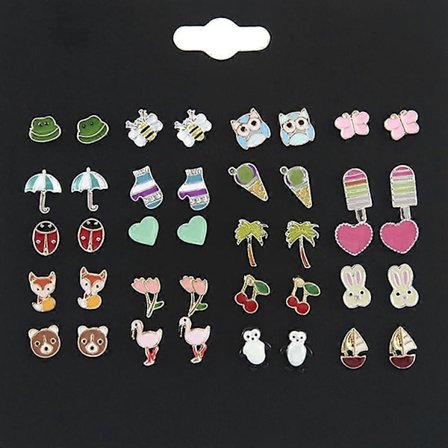 20 Par Smykkedekoration Kawaii Dyreøreringe Ørestikker Ræv Flamingo Frugt Øreringe Stifter Fødselsdagsgave til Små Piger