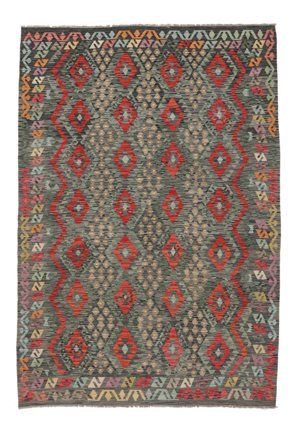 Kilim Afghan Old Style Rug 206X299 Black/Dark Green Wool
