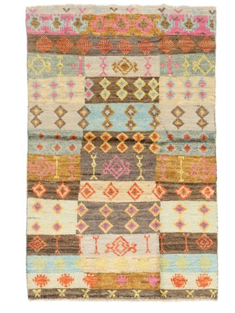 Hand Knotted Berber Colourful Rug 93X143 Wool Brown/Orange Small