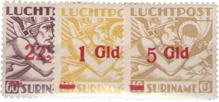 Suriname - Luchtpost overdruk in rood 1945 (LP24-LP26, ongebruikt)