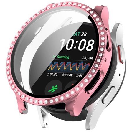Samsung Galaxy Watch7 44mm Bling Case Electroplating Bump Resistant Watch Cover with Built-In Screen Protector - Pink