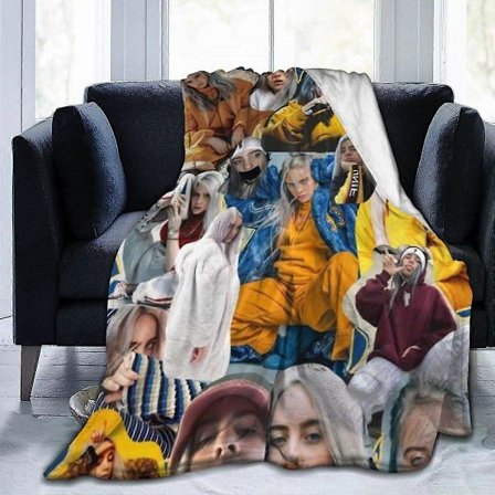 Trendy Fleece Sengtepper, Billie Eilish Sanger Plakat Dekorativt Kasteteppe, Rynkebestandig Supermykt Plysjteppe -SYS21132