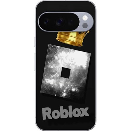 Kompatibelt Mobildeksel til Google Google Pixel 10 Pro Minimalistisk svart og sølvfarget Roblox-symbol med gylden krone og luksuriøs gamer-estetikk