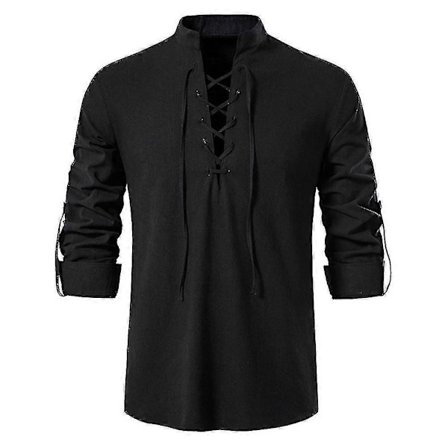 Herre Bomuld Linned Skjorte Henley Hals Langærmet Afslappet Top