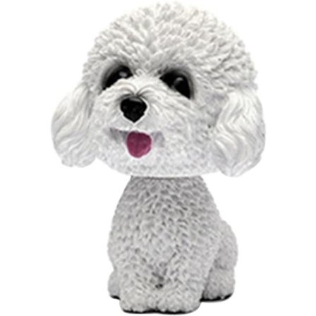 Teddy White)Autovenlig Hunde Figur Hoved Bevægelse Wobble Hoved Nodd