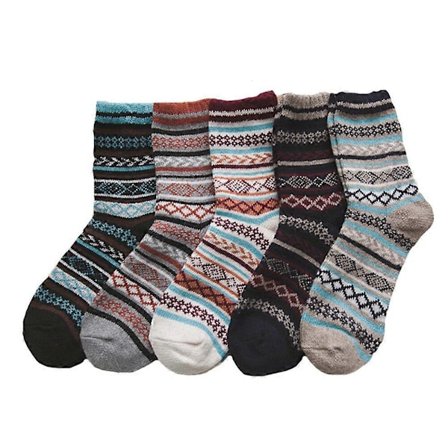 5 par etniske midt-legg sokker delikate herresokker vinter fritidssokker (blandet farge)