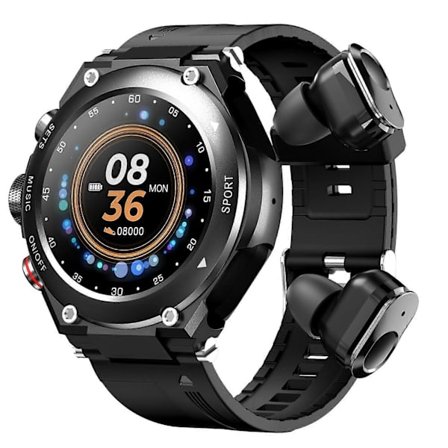 T92 Smartwatch med ørepropper MP3 Bluetooth-øretelefoner 3--1 1,28-tommer Smartwatch med indbyggede trådløse ørepropper Højttaler Cirkulær Fitness 