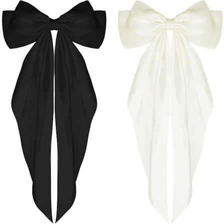 2 stk. store sløjfehårspænder blød satin fransk lang hale sort bånd hårsløjfehårspænder til piger kvinder julefest