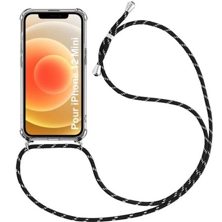 Cover til iPhone 12 Mini (5,4") Forstærket hjørne AntiShock beskyttelse Forstærkede anti-ridse hjørner medfølger Kæde Sort