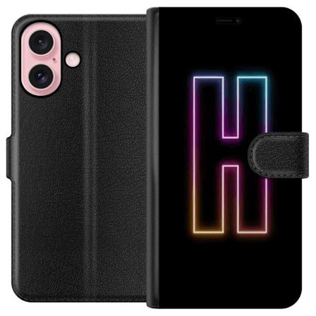 Kompatibel Tegnebogsetui til Apple Apple iPhone 16 Minimalistisk neonbogstav H i farveskiftende lys mod sort baggrund med moderne typografisk følelse