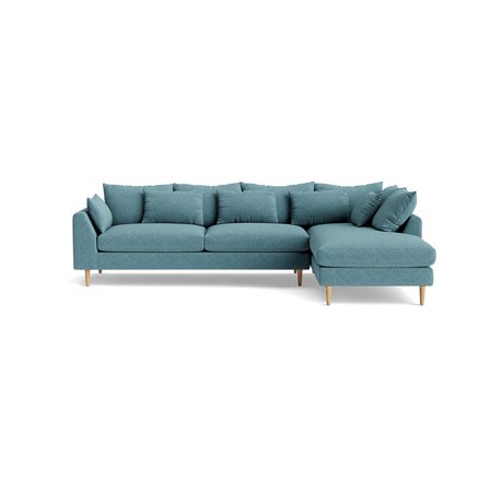 Ofelia Chaiselong Sofa Højrevendt Boston Pastel Blå Stof Sofa med Blød Komfort, Inkl. Puder - 300x210x85cm