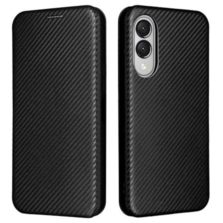 SKALO Samsung S25 Edge Carbon Fiber Plånboksfodral - Svart