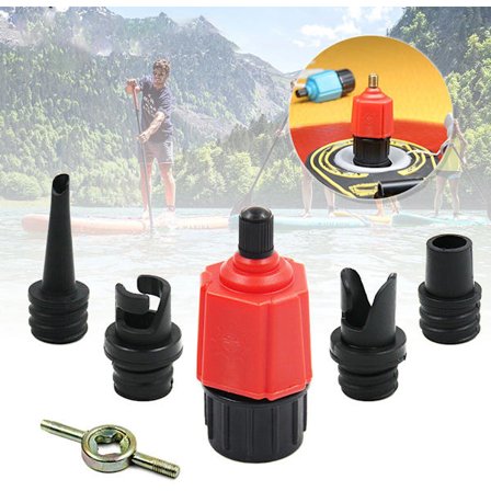 SUP Luftventiladapter - Inkluderer 4 Luftventilmunnstykker - SUP Telt- og Båtadaptersett - For SUP Luftpumper - Verktøyfri Tilkobling - Svart