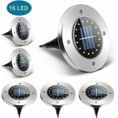 6 Pack aurinkoenergialla toimivat 16 LED-ulkopuutarhavalot IP65 vedenpitävät nurmikon polun valot kylmän valkoiset