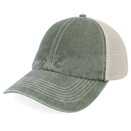 Beechfield - Blank Olive/Stone Vintage Washed Trucker Trucker Green Cap - @ Hatstore
