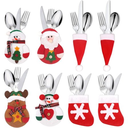 Julebestikholdere, 8 stk. Julebestikholdere, Knive Gafler Serviceposer, Vidunderlige Julemiddagsdekorationer