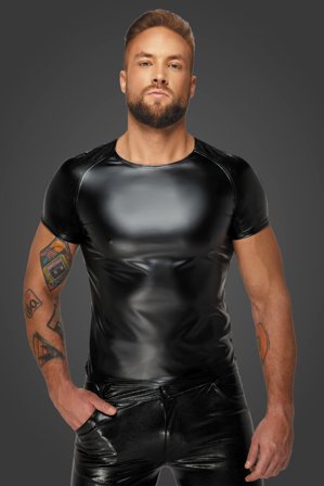H070 Svart Wetlook t-shirt med ormskinnslook - Vuxen.se - Sexiga tröjor & västar till honom