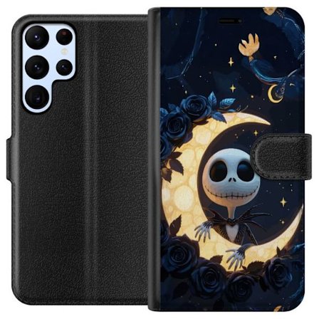 Kompatibel Tegnebogsetui til Samsung Samsung Galaxy S24 Ultra Moonlight Skeleton motiv med skeletfigur som sidder på lysende måne mellem stjerner og