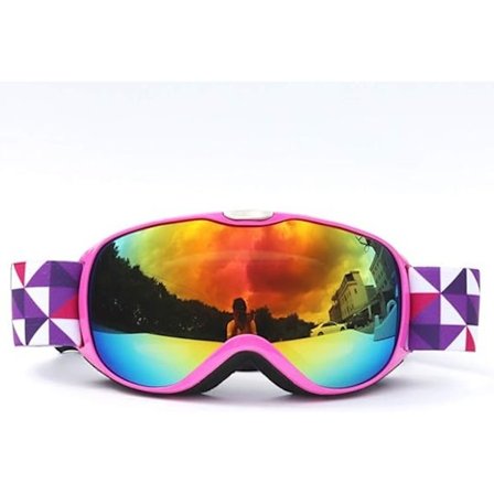 Skibriller for barn - Hjelmkompatible - for barn og ungdom - OTG-design Sklisikker stropp UV400-beskyttelse, (rosa ramme)