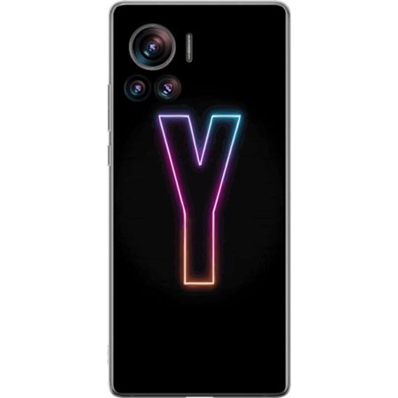 Kompatibelt Mobildeksel til Motorola Motorola Edge 30 Ultra Minimalistisk neonbokstav Y i fargeskiftende lys mot svart bakgrunn