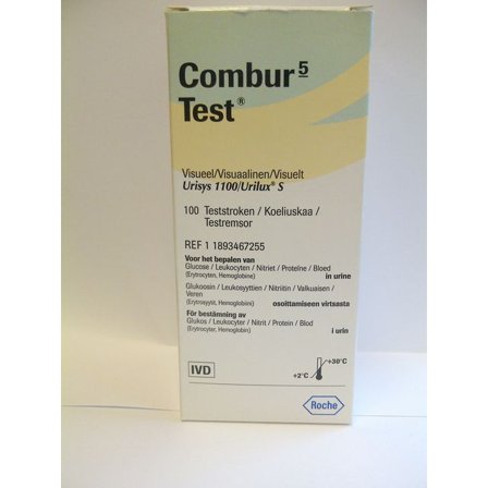 COMBUR Urinstickor 5 test 100/fp - Lyreco - Sjukvård och omsorg - Lab och analys - Urinanalys