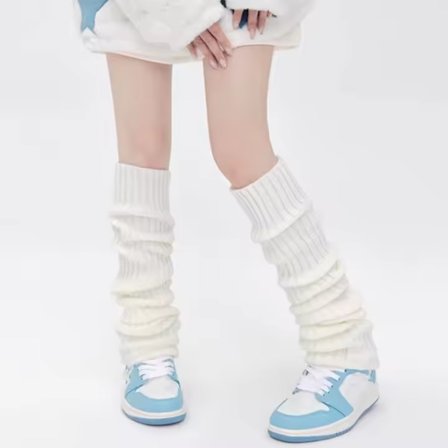 Hvide lange vinterstrømper til kvinder, håndstrikkede benvarmere, fodovertræk, akrylmateriale, 2 stk. pakke
