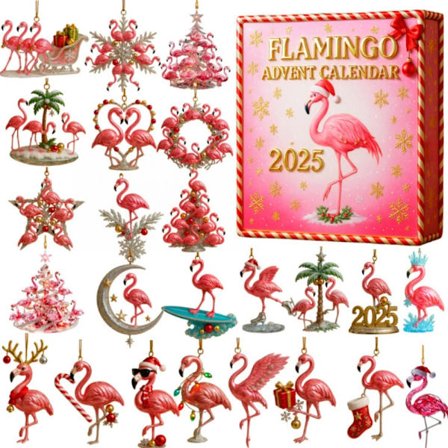 2025 Flamingo Julekalender - 24 Unikke Flamingo Juledekorationer, Perfekt Julegave til Flamingoelskere
