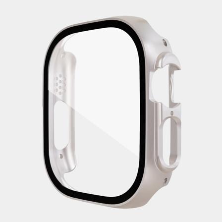 [2 STK] Pakkeetui for Apple Watch Ultra 49mm Beskytter Ikke Tåkete Herdet Glass Skjermbeskytter med Hard PC Deksel Bumper