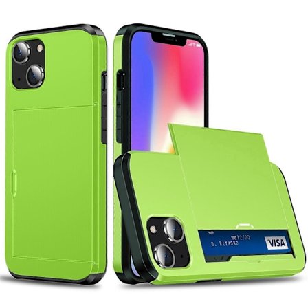 Slide Kortholder Beskyttende Telefoncover til iPhone 15, TPU+PC Mobiltelefon Cover
