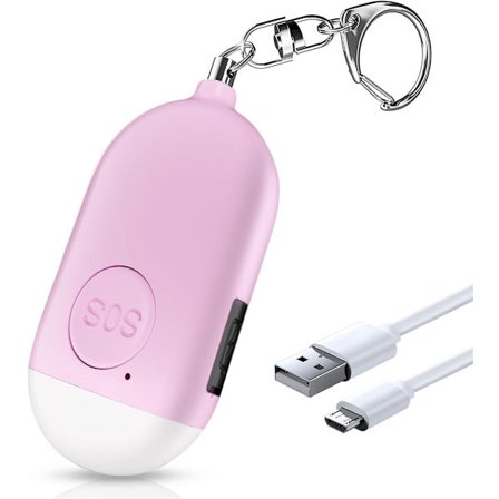 Personlig alarm - Personlig lommealarm - Kraftig 130 dB lyd og sterkt blink - Nøkkelring - Personlig sikkerhetsalarm - Selvforsvarsnøkkelring