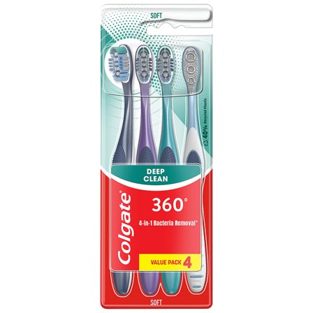 Colgate 360 Deep Clean Tandbørste soft 4-pak, Medicin & Pleje, Tandbørster, Voksentandbørster