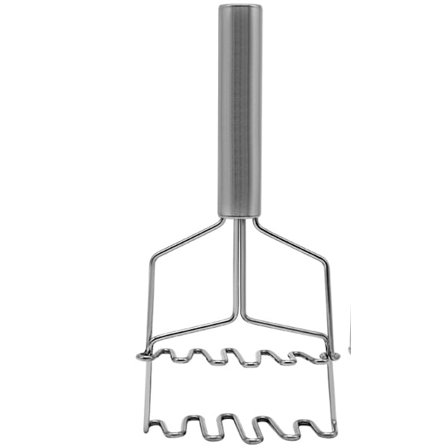 En kartoffelmoser i rustfrit stål med dobbelte skaftblade, en opvaskemaskine