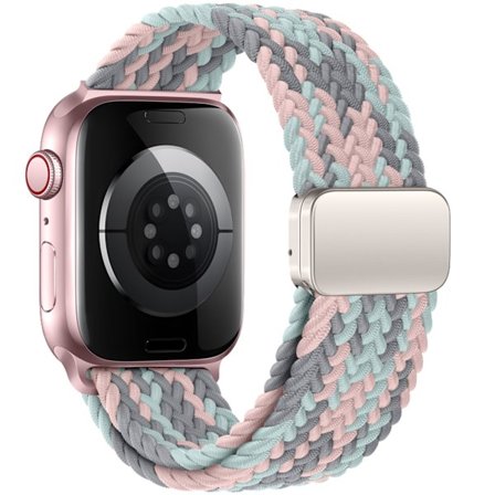 Flettede bånd med magnetisk lås, kompatibel med Apple Watch-bånd 38 mm 40 mm 41 mm, myk nylon sportsreim – grå rosa blå