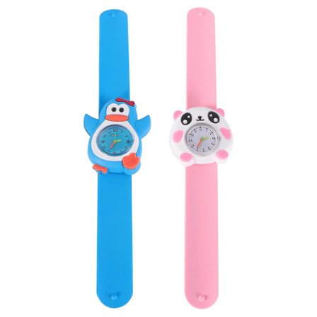2st Tecknade barnklockor Creative Slap Watches Barn Quartz Slap Armbandsur Kreativa Studenter Presenter (blå Penguin Rosa Panda mönster 1 st), barn, 