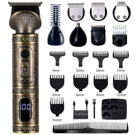 Skjeggtrimmer for menn, profesjonell hårklipper med 0 mm skallet hårklipp T-blad elektrisk barbermaskin kroppstrimmer presisjonstrimmer nese- og 